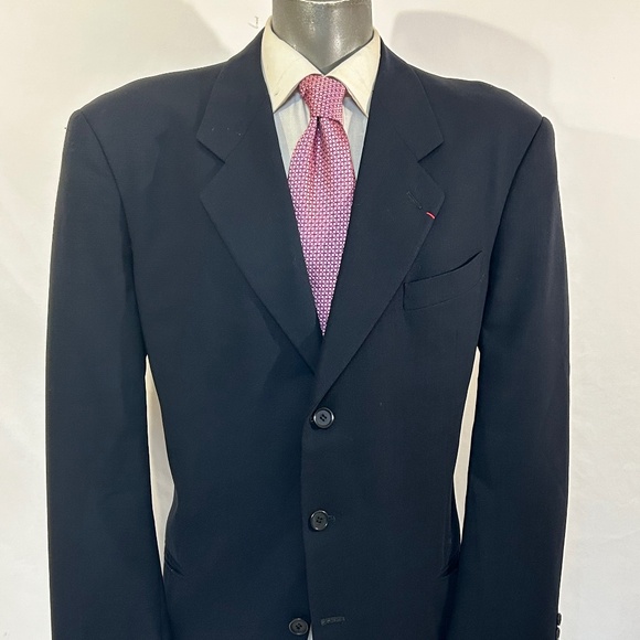 Mani Navy Blue Crepe Wool Solid Classic Blazer Made In Italy 3 Button - Picture 1 of 14